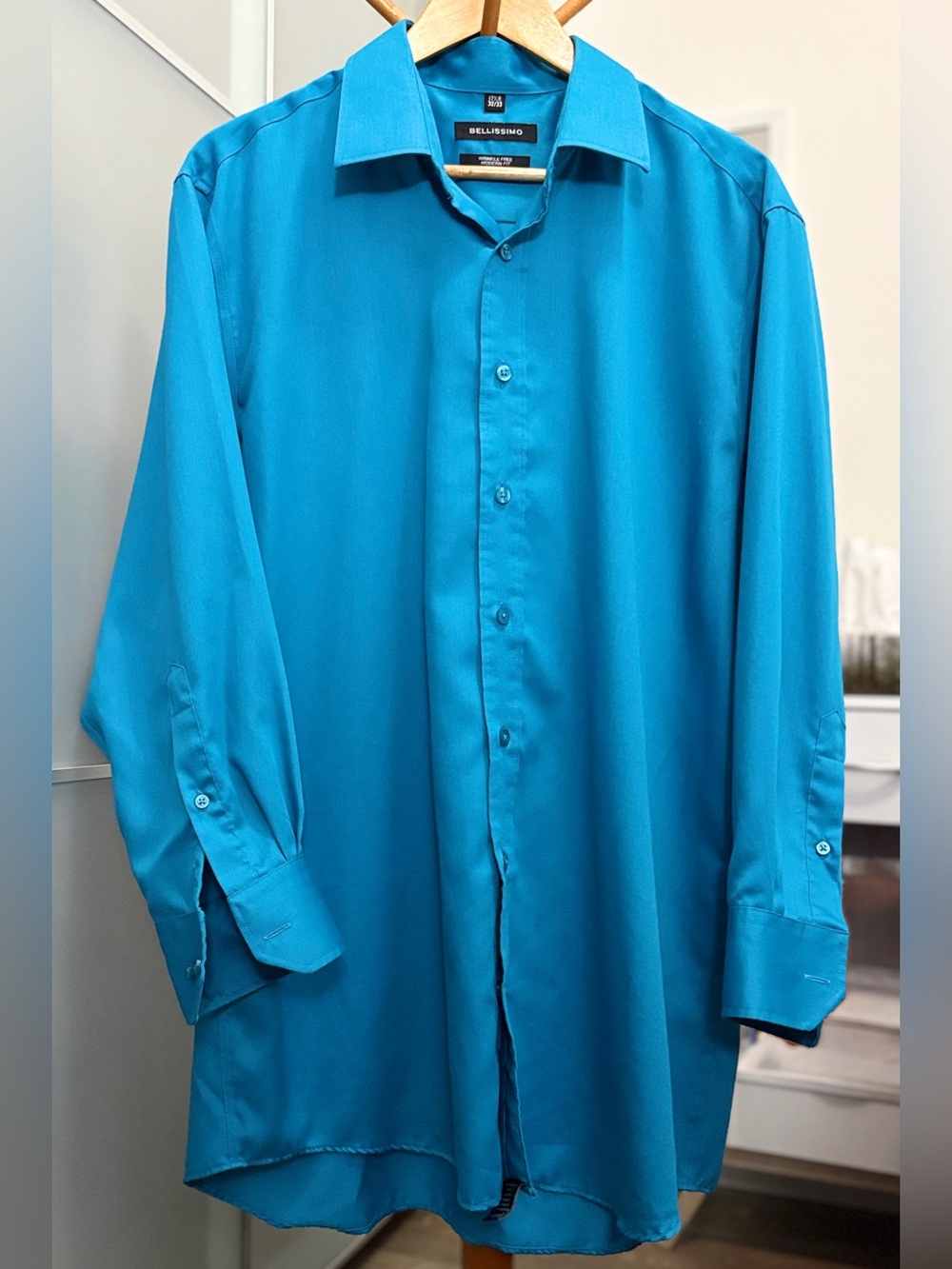 Bellissimo Teal Turquoise Wrinkle Free Modern Fit Dress Shirt 17.5 32/33 XL